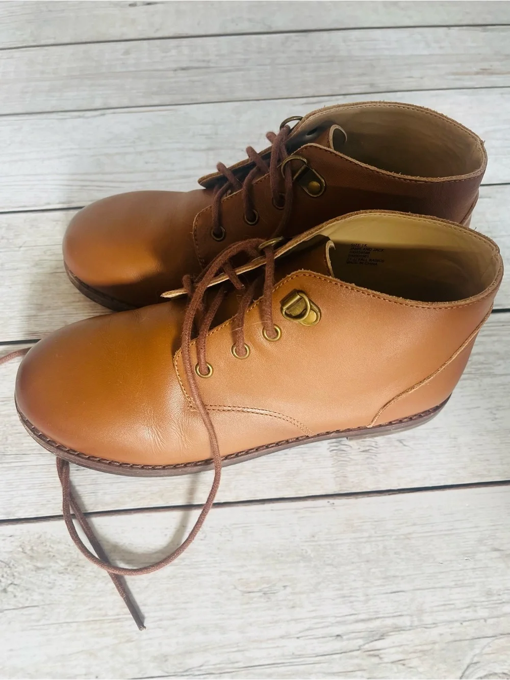 Janie and Jack Tan Leather Lace-Up Boots